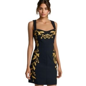 FREE PEOPLE Discontinued Embroidered Luxury Gold Leaf Size 4 Mini Cocktail Dress